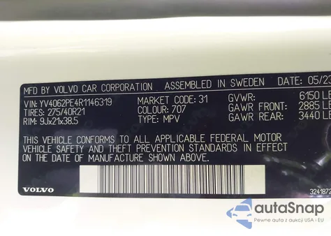2024 Volvo Xc90 B6 Plus Bright Theme 7-Seater from USA, damaged, VIN YV4062PE4R1146319